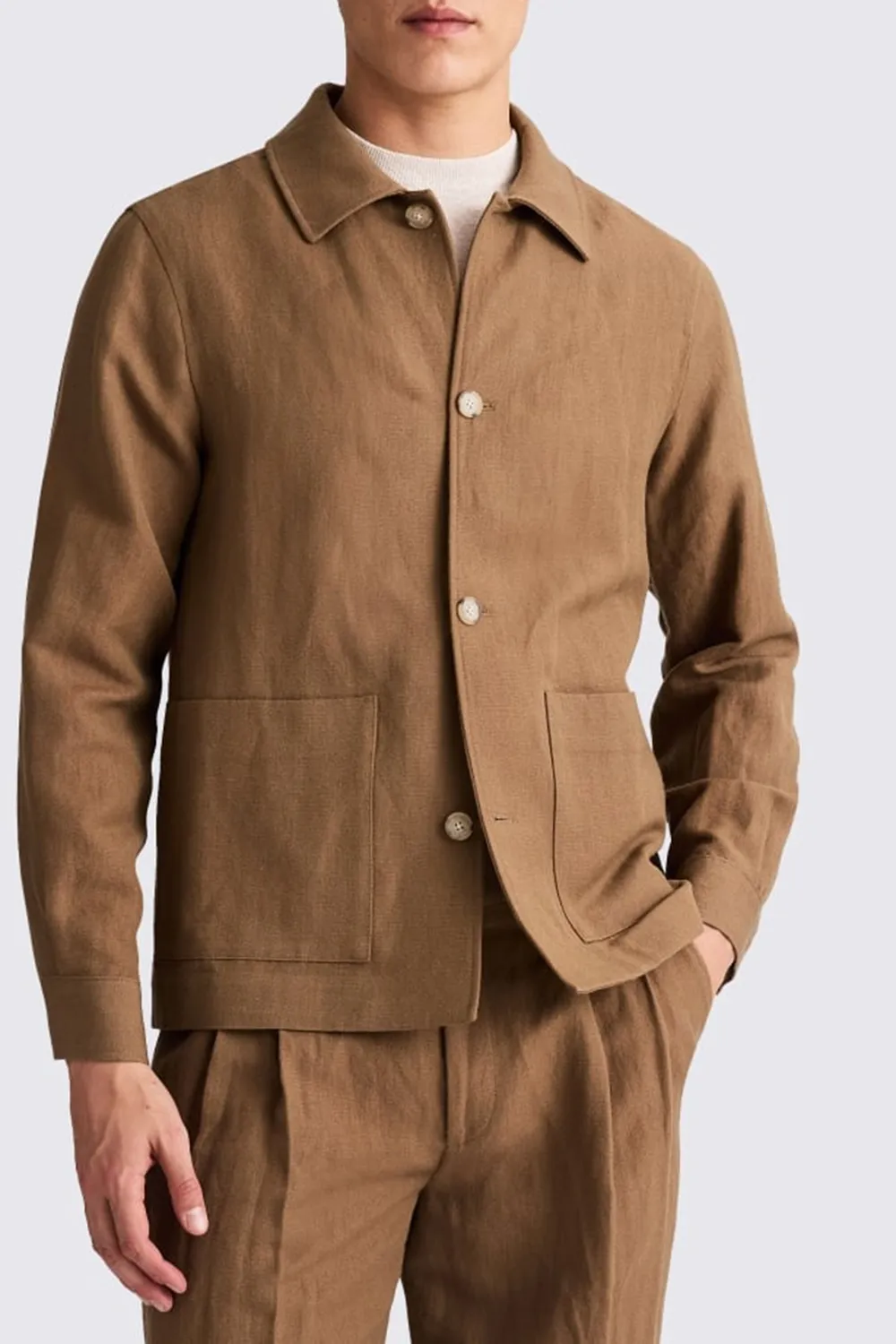 Wool And Linen Blended Men's Shirt Jacket  Khaki