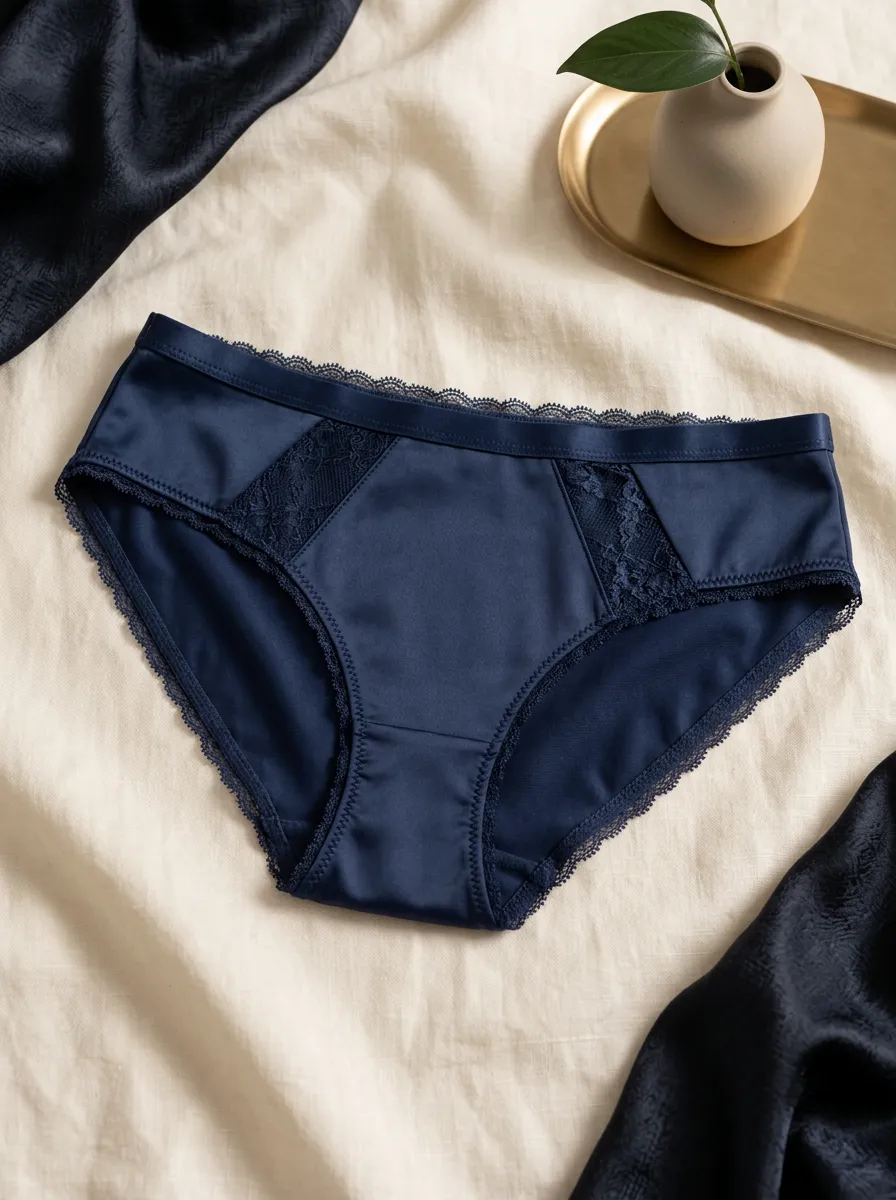 Women's Classic Satin Lace Trimmed V-Waist Panties