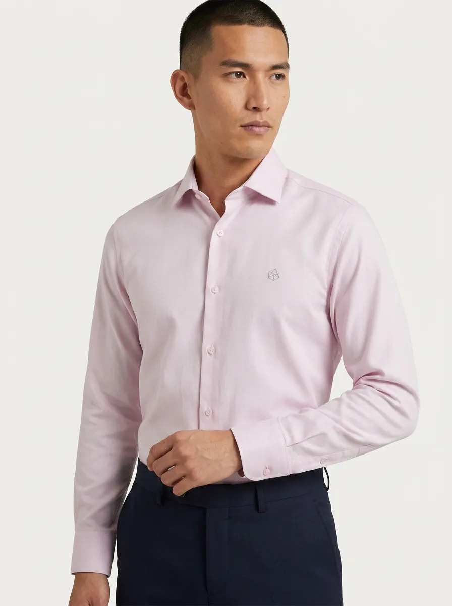 Men's Non-Iron Cotton Geometric Logo Embroidered Long Sleeve Shirt