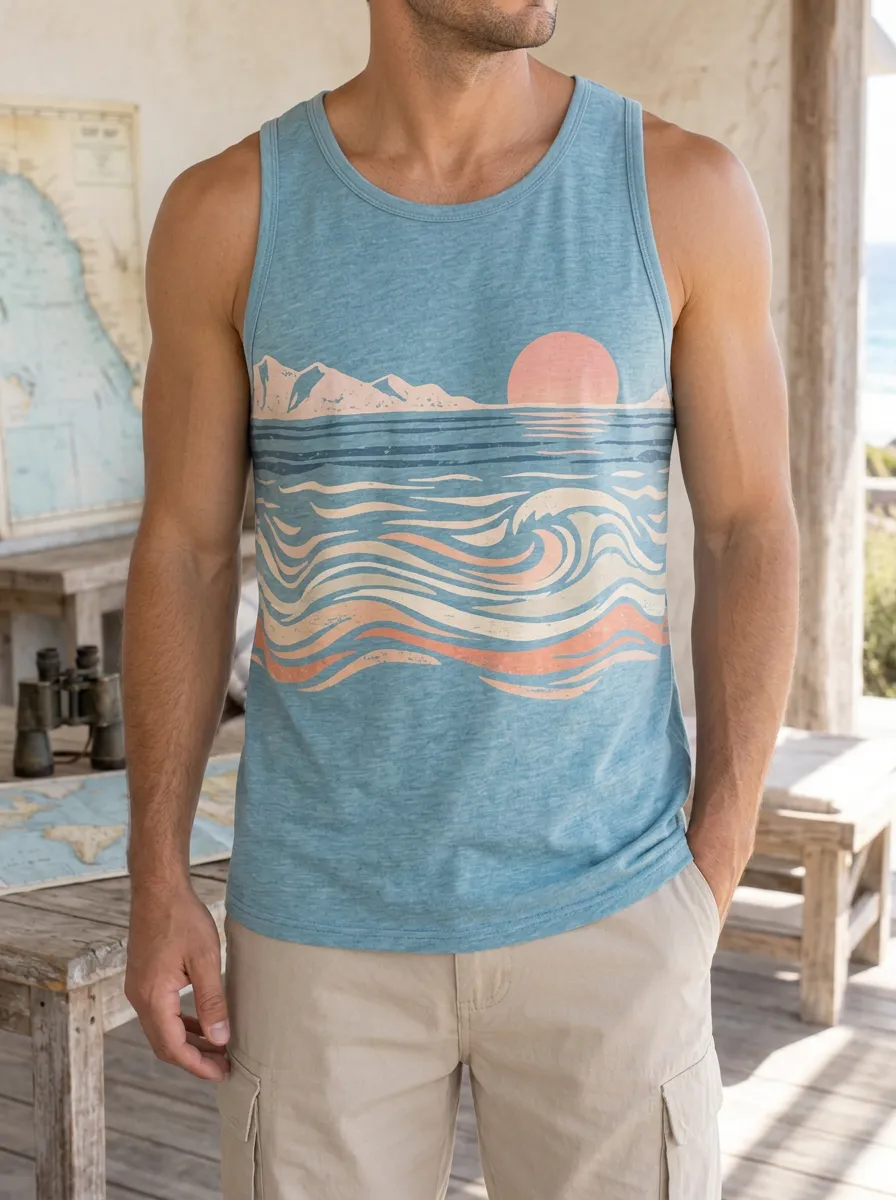 Men's Beach Ocean Sunset Mountain Tank Top