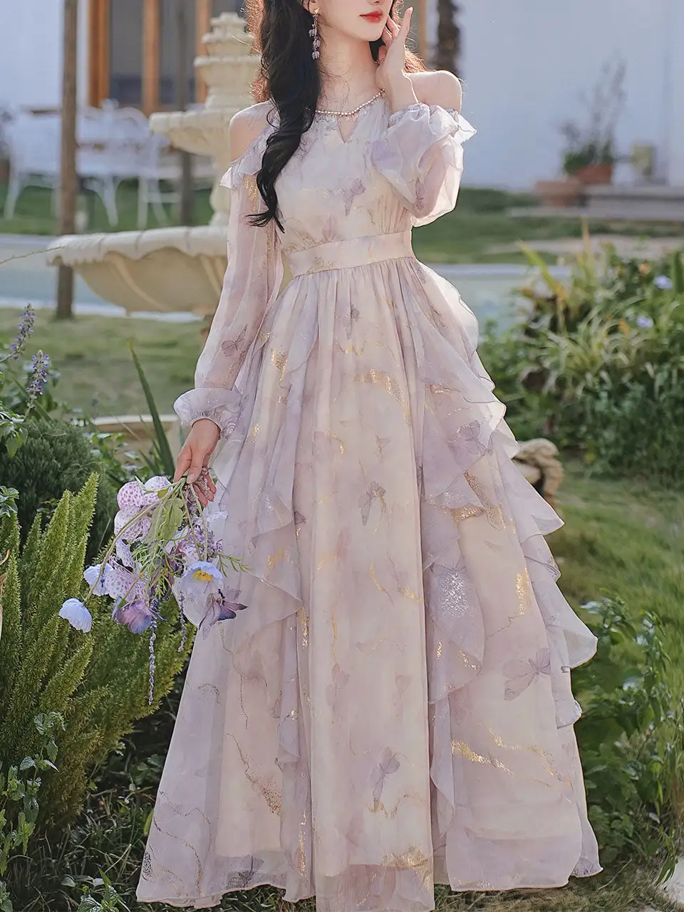 Floral Chiffon Ruffled Maxi Dress