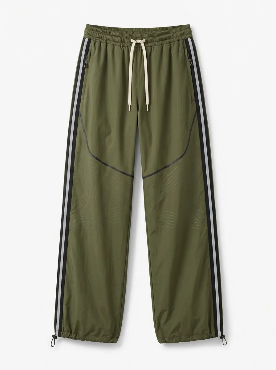 Women's Activewear Olive Green Side Striped Printed Jogger Pants