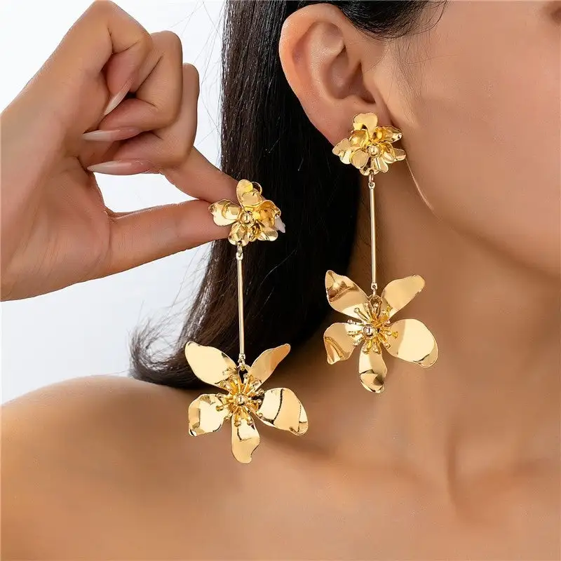 Minimal Floral Metal Statement Earrings