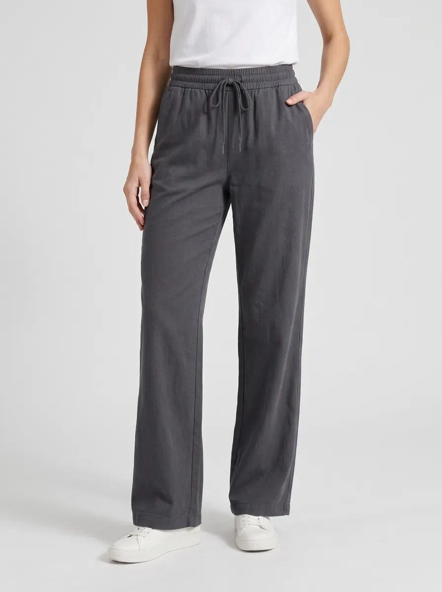 Women's Wide Leg Elastic Waist Trousers with Drawstring