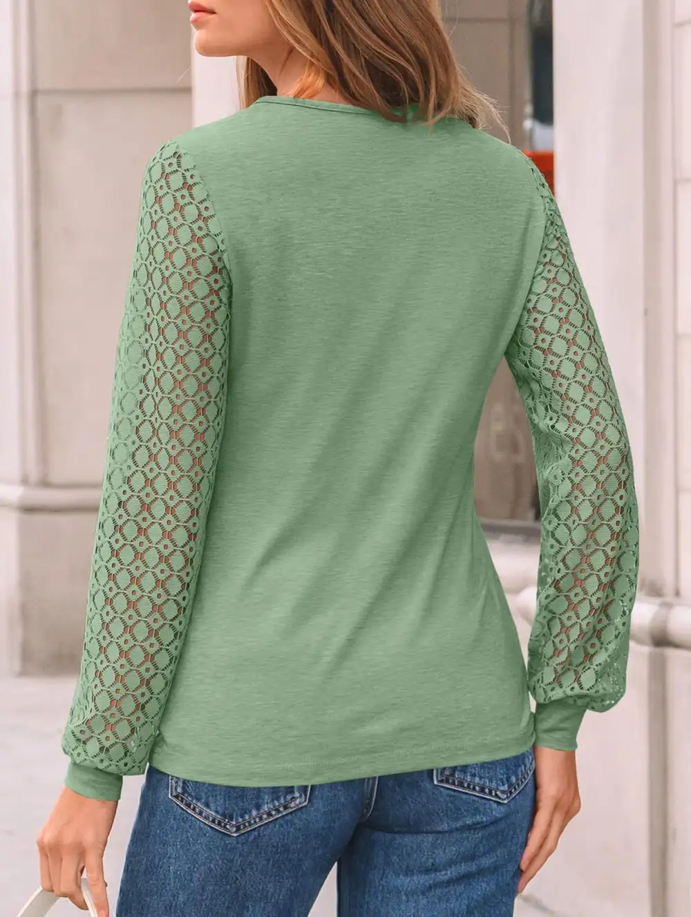 Crew Neck Openwork Patch Top