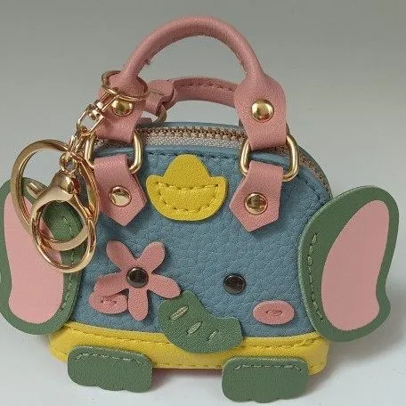 Elephant Keychain Mini Bag Charm Earphone Case Colorful Patchwork