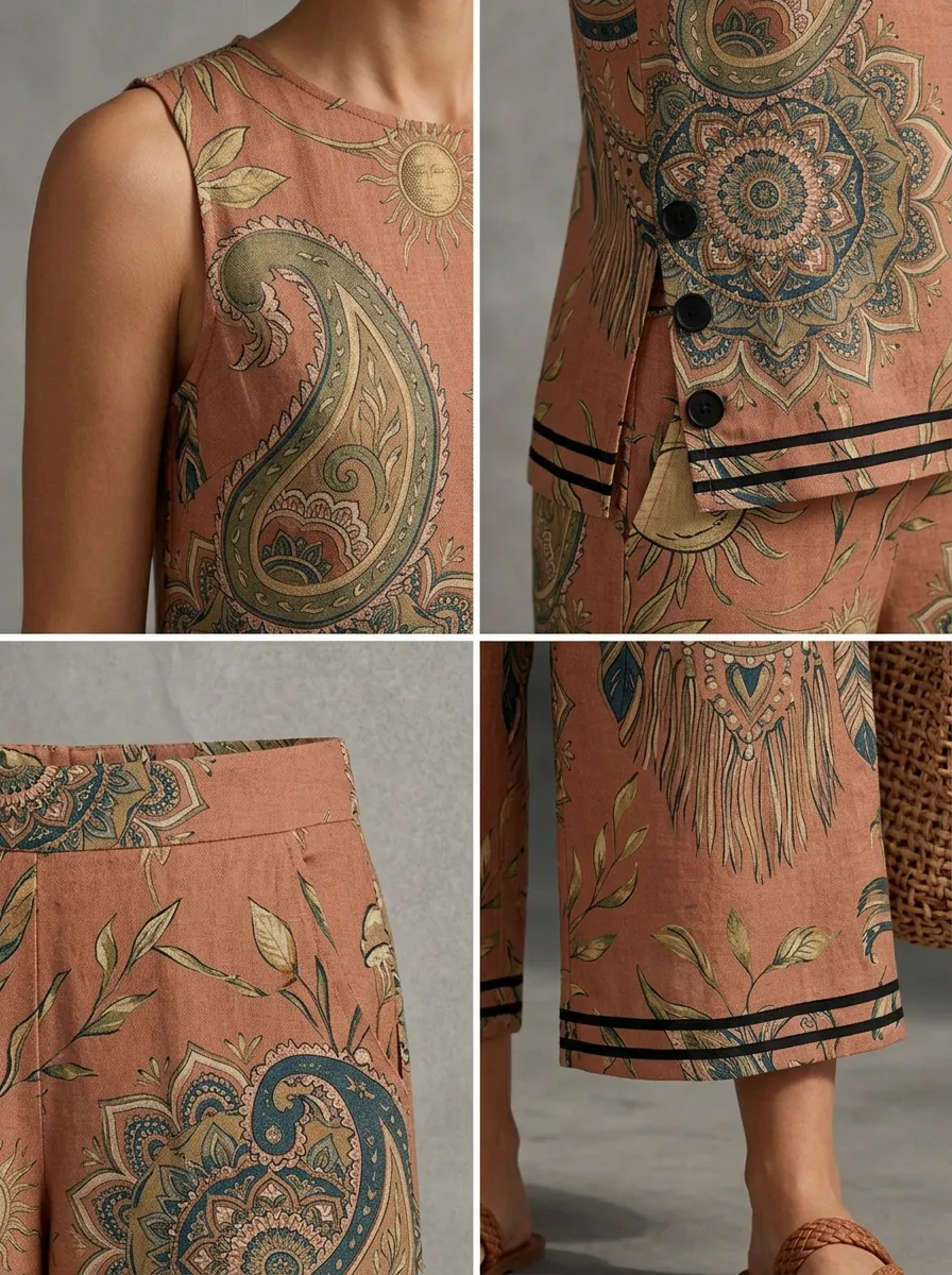 Women's Bohemian Paisley Mandala Printed Sleeveless Set