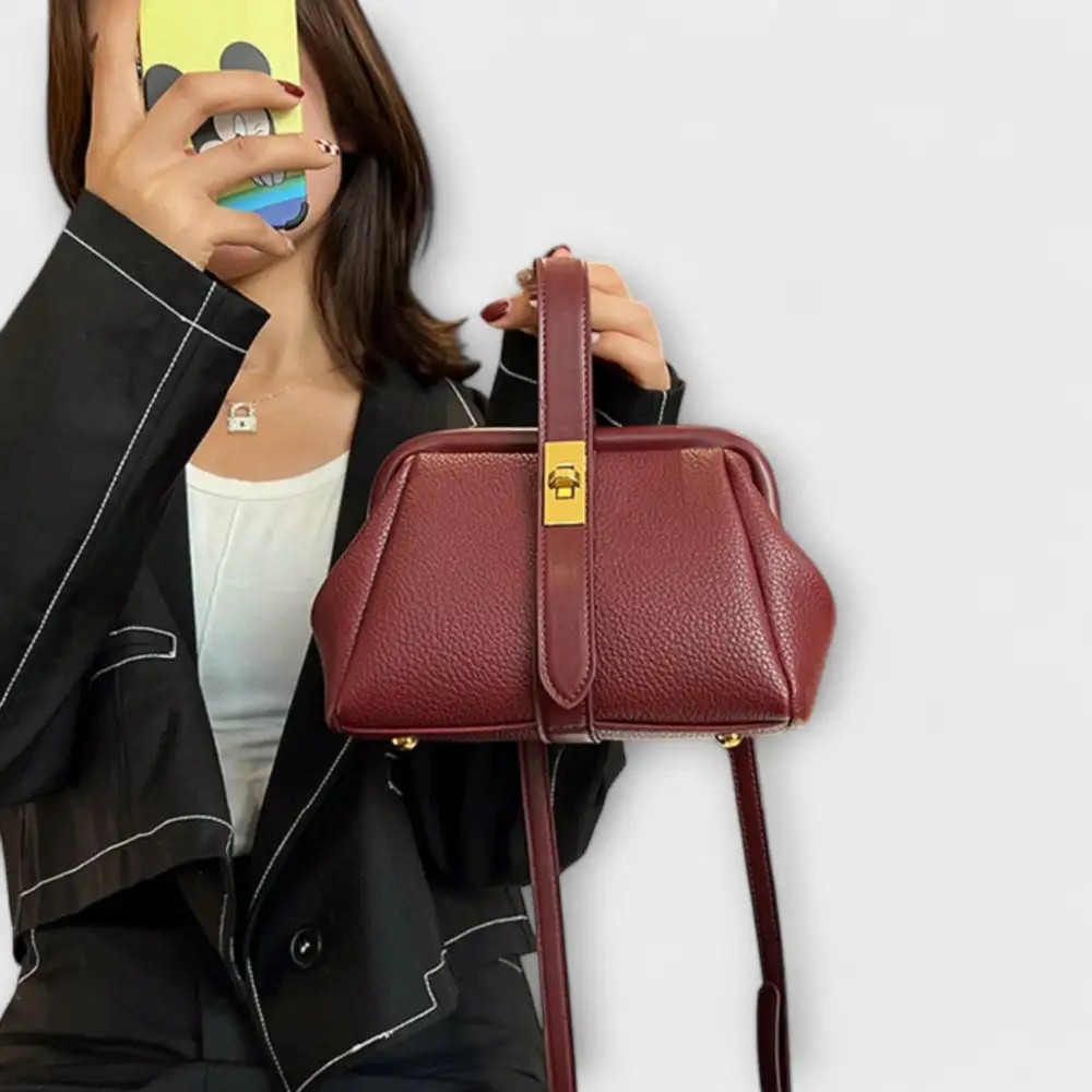 Structured Open Top Leather Handbag