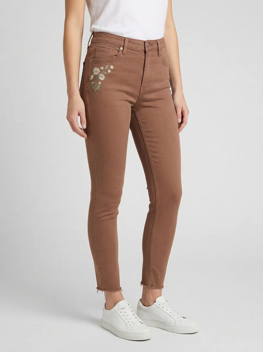 Women's Harbor Floral Daisy Embroidered Graphic Slim Jeans