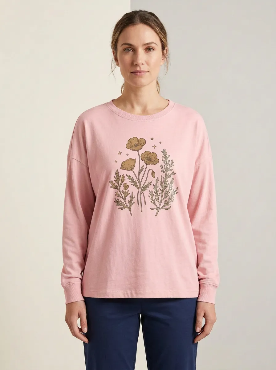 Women's Floral Graphic Long-Sleeve Crew-Neck