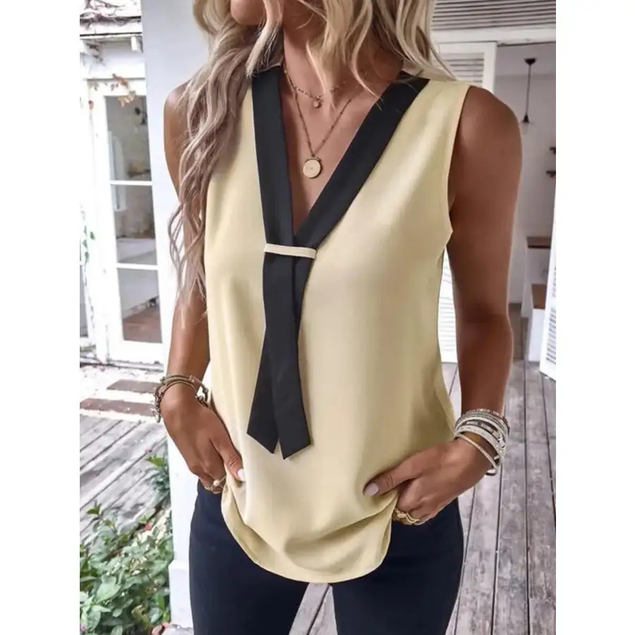 Full Size V Neck Contrast Tank Plus