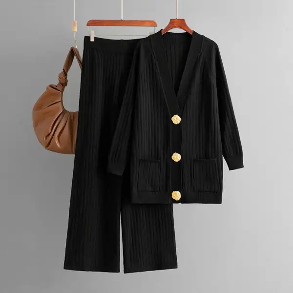 Loose Sweater Cardigan Wide Leg Pants Set