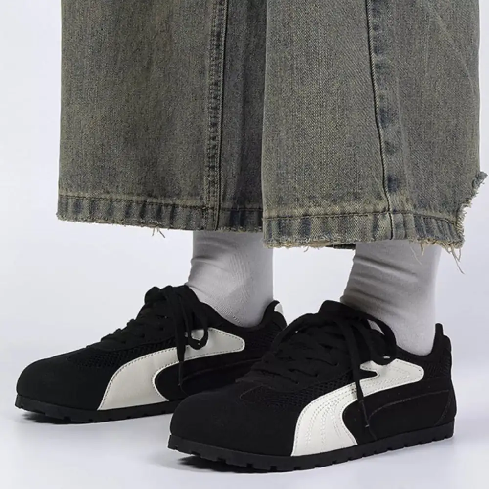 Contrast Lace-Up Casual Sneakers