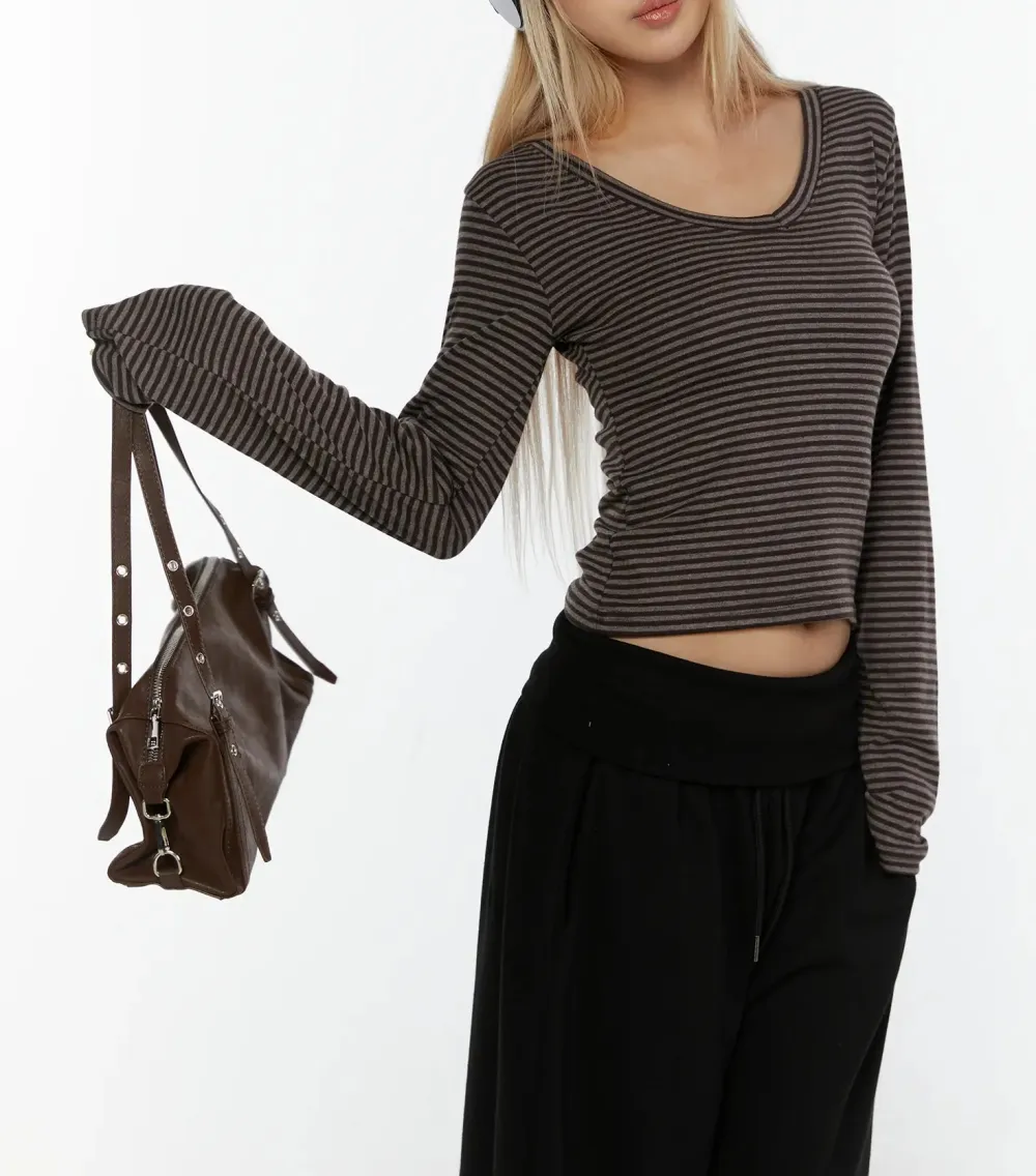 Striped V-Neck Long Sleeve Top