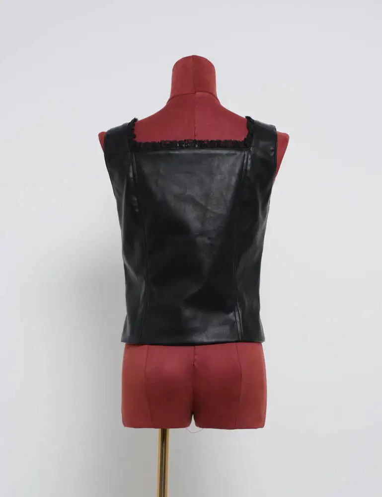 Street Chic Faux Pu Square Neck Lace Trim Vest