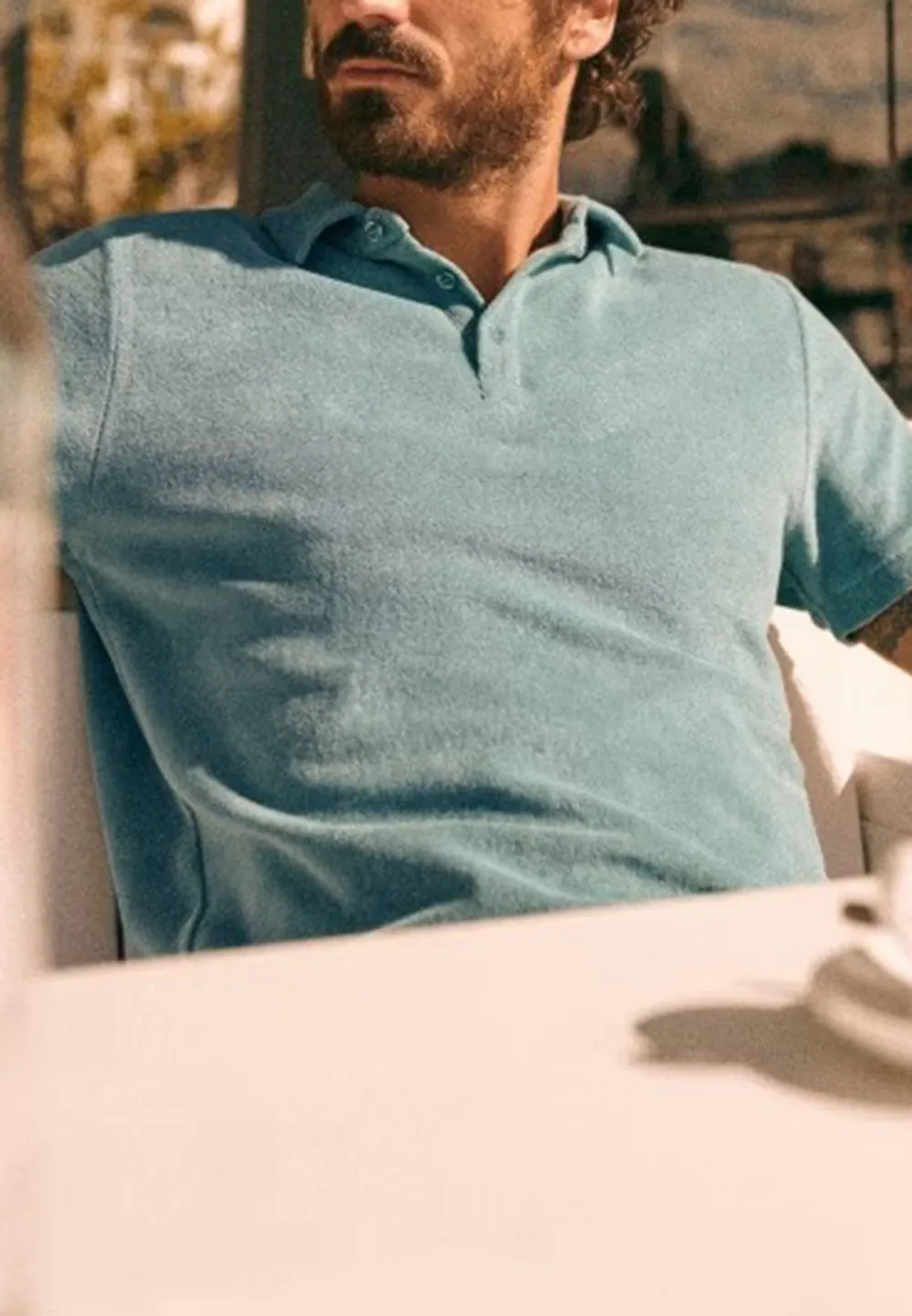 Light Blue Pearl Button Placket Polo Shirt