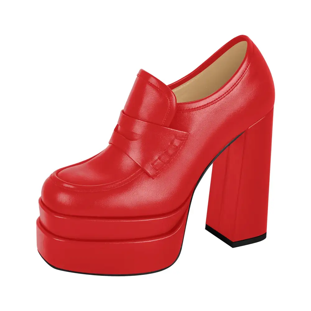 Modern Round Toe Platform Chunky Heel Pumps