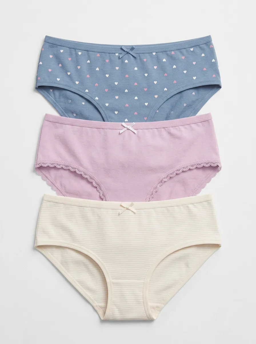 Everyday Lace-Trim Heart Women's Three-Piece Panty Set