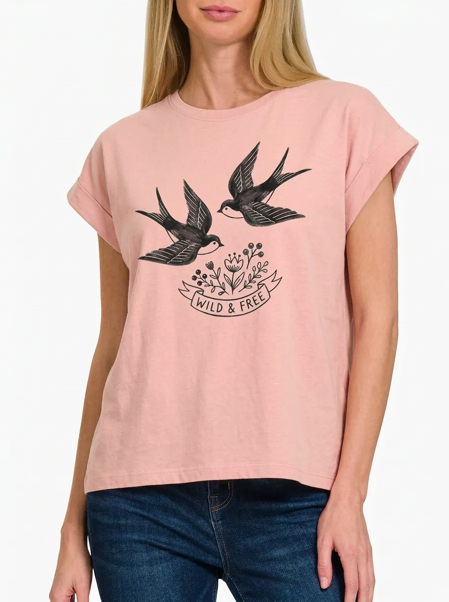 Women's Nature Wild & Free Swallow Bird Graphic T-Shirt