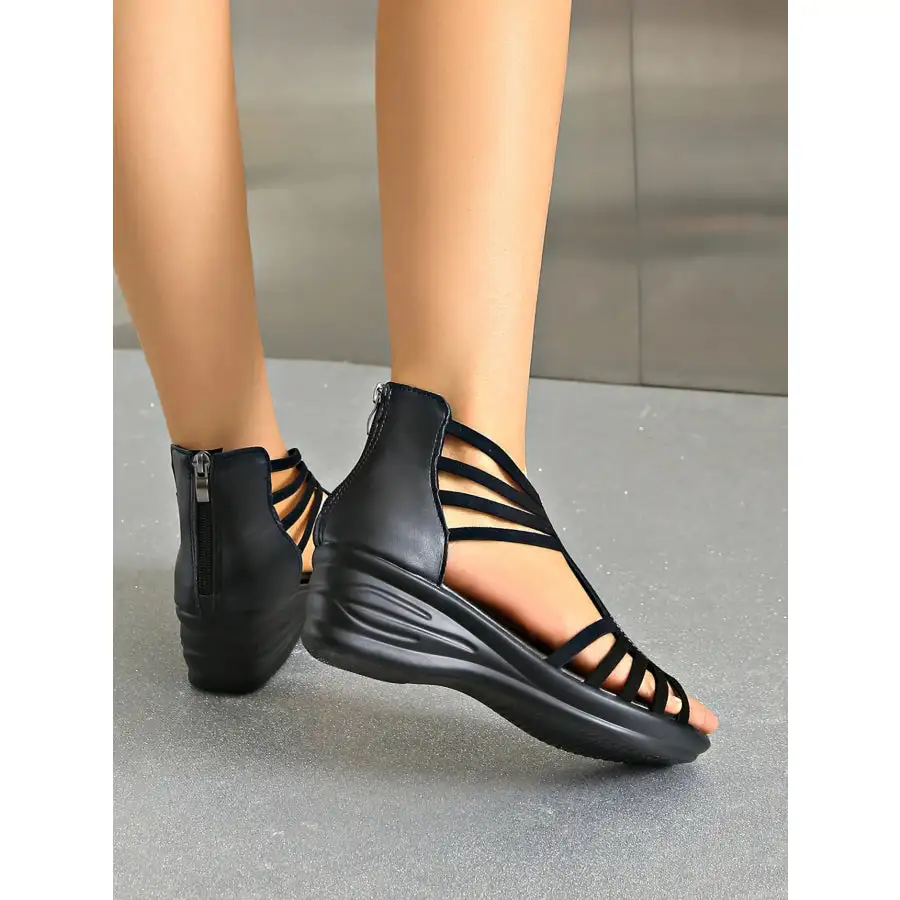 Rhinestone Embellished Strappy Wedge Sandals