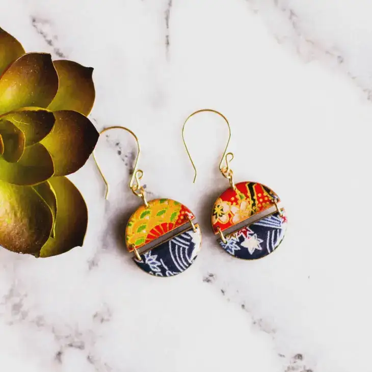 Two Halves Japanese Paper Circle Earrings