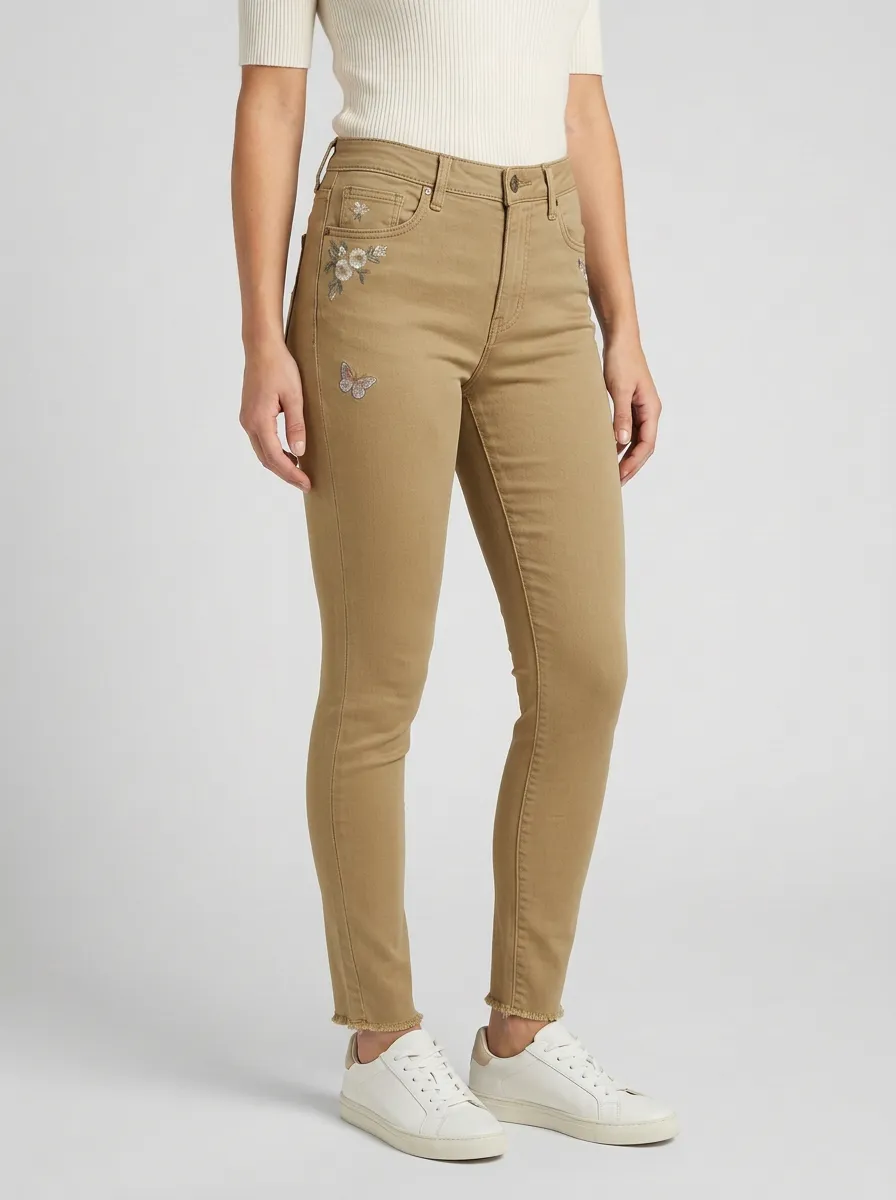 Women's Floral Butterfly Nature Embroidered Printed Slim Jeans