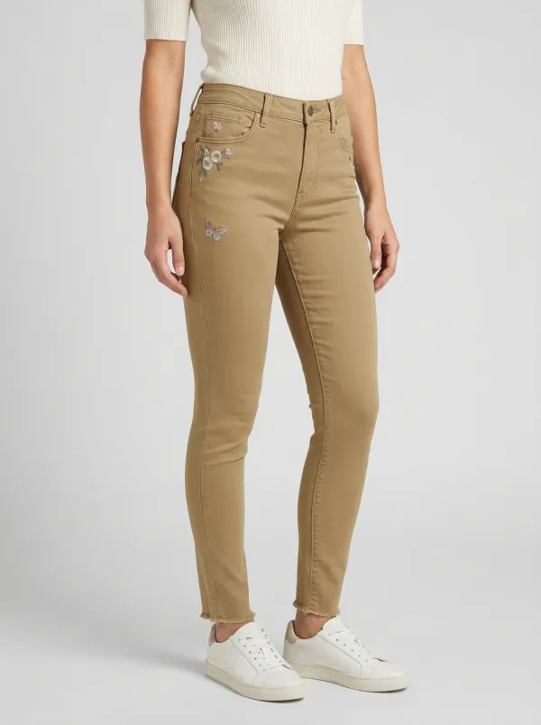 Women's Floral Butterfly Nature Embroidered Printed Slim Jeans