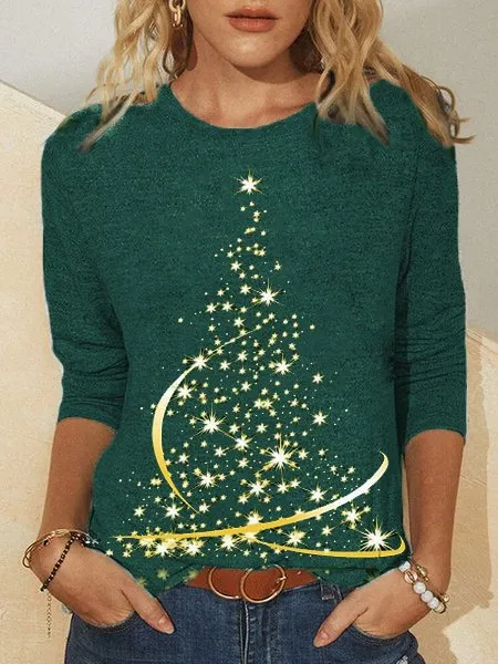 Women Leaf Crew Neck Sweet Long Sleeve T-shirt