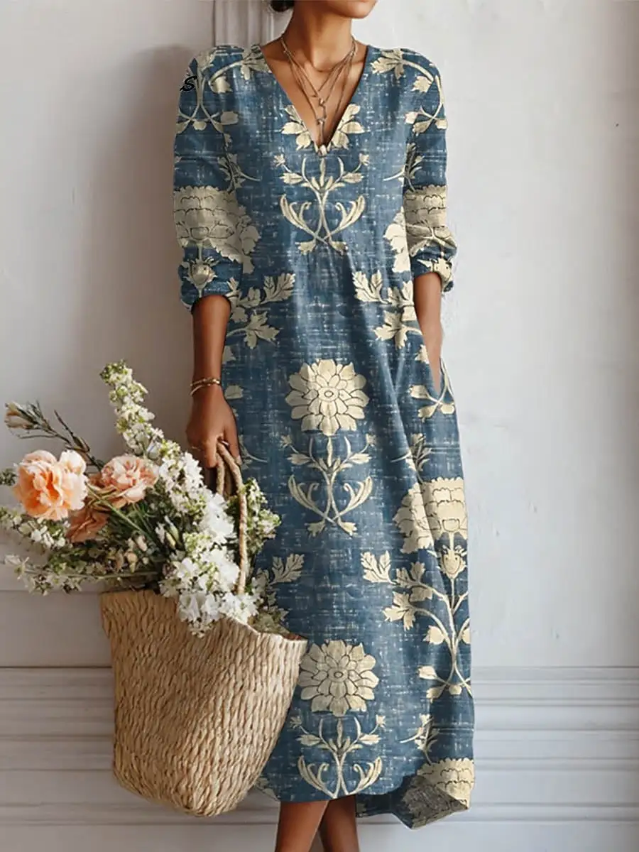  V Neck Print Dress
