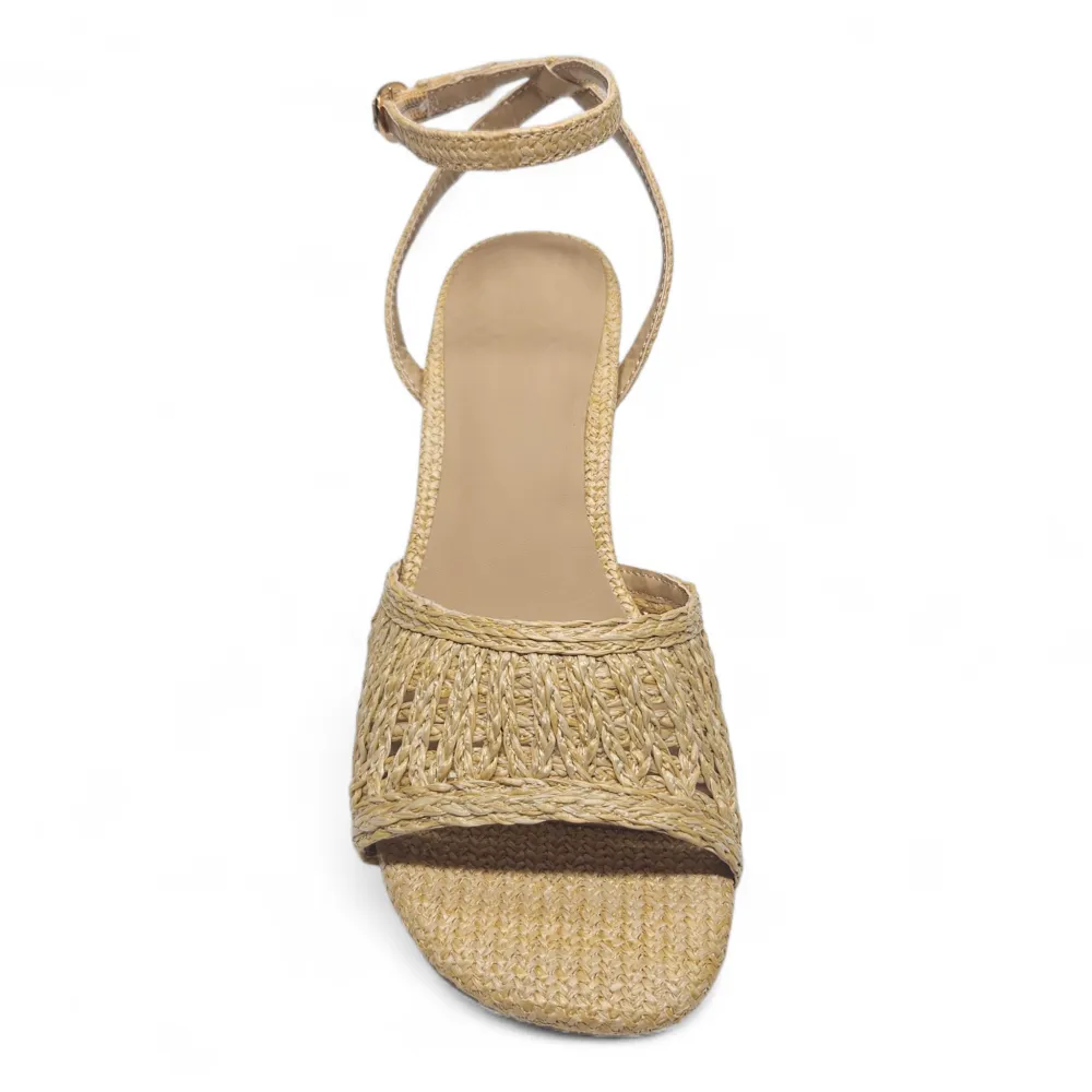 Headway Raffia Woven Band With Ankle Strap Heels