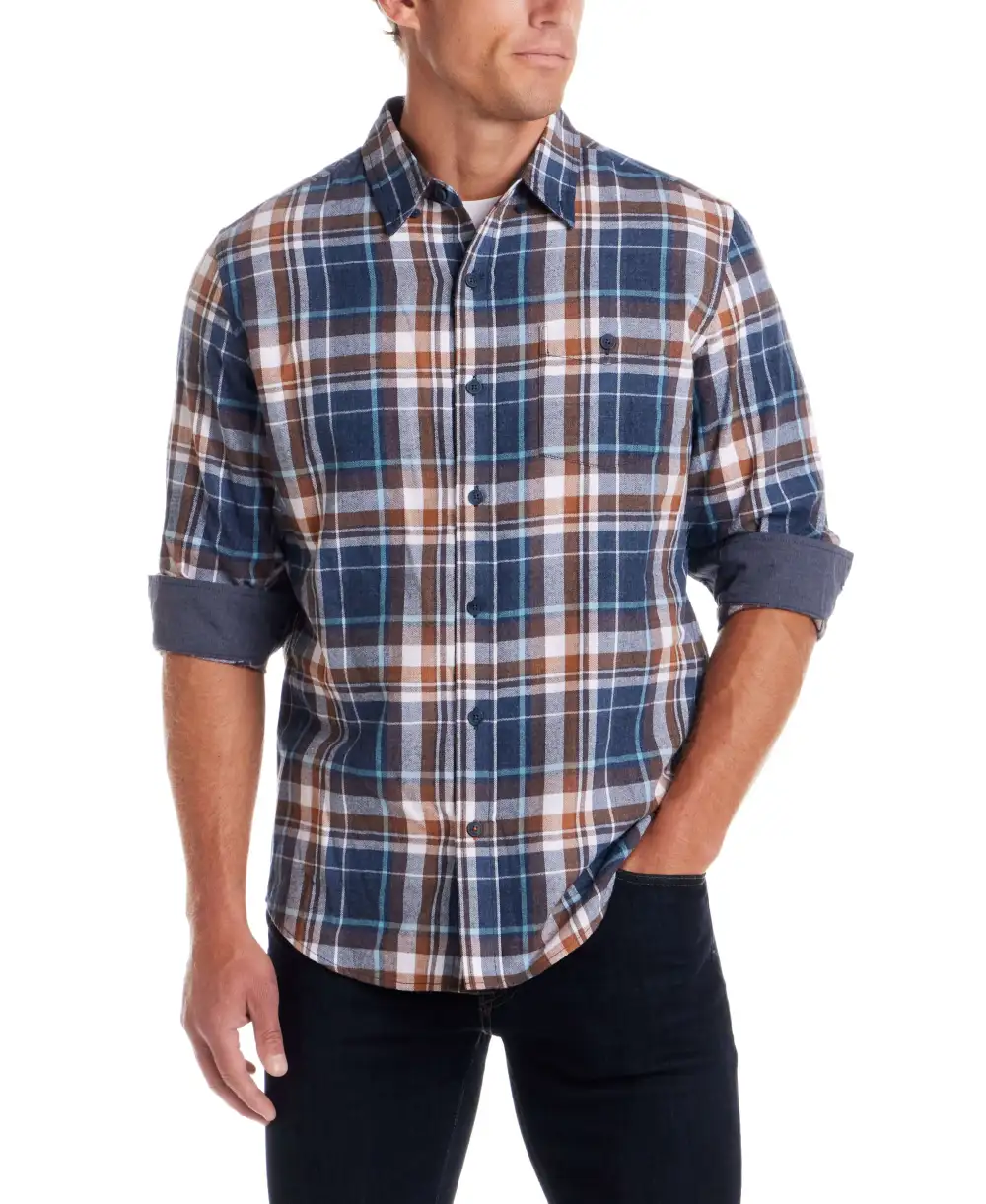 Men's Structured Plaid Flannel Brushed Shirt