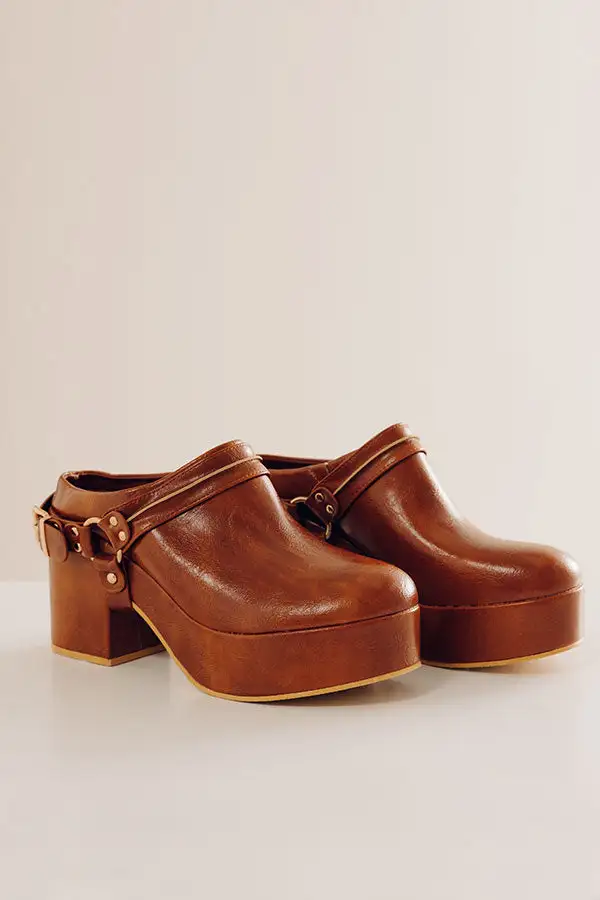 Faux Leather Slip On Stacked Block Heel Clogs