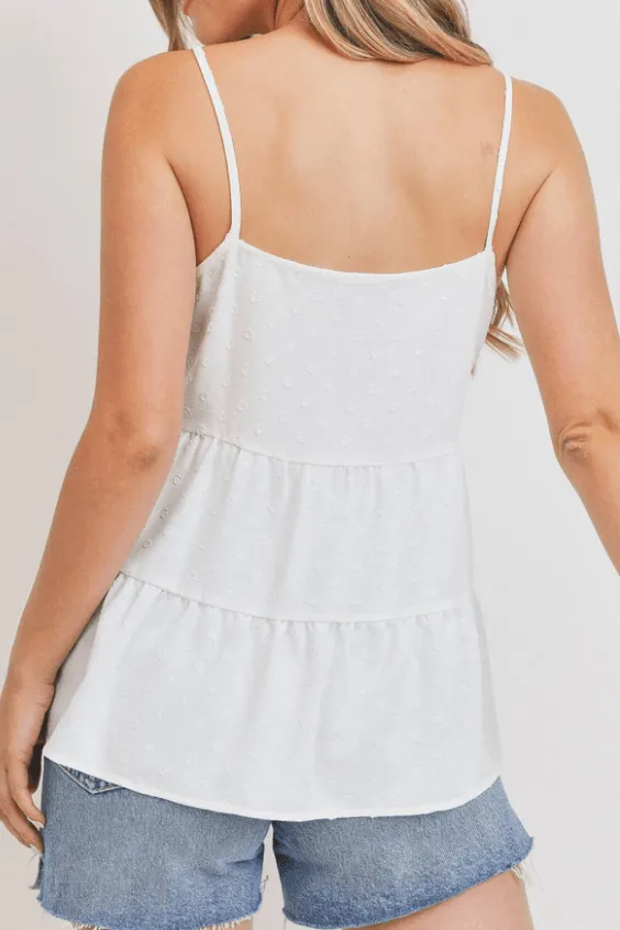 White Three Button Tiered Peplum Tank