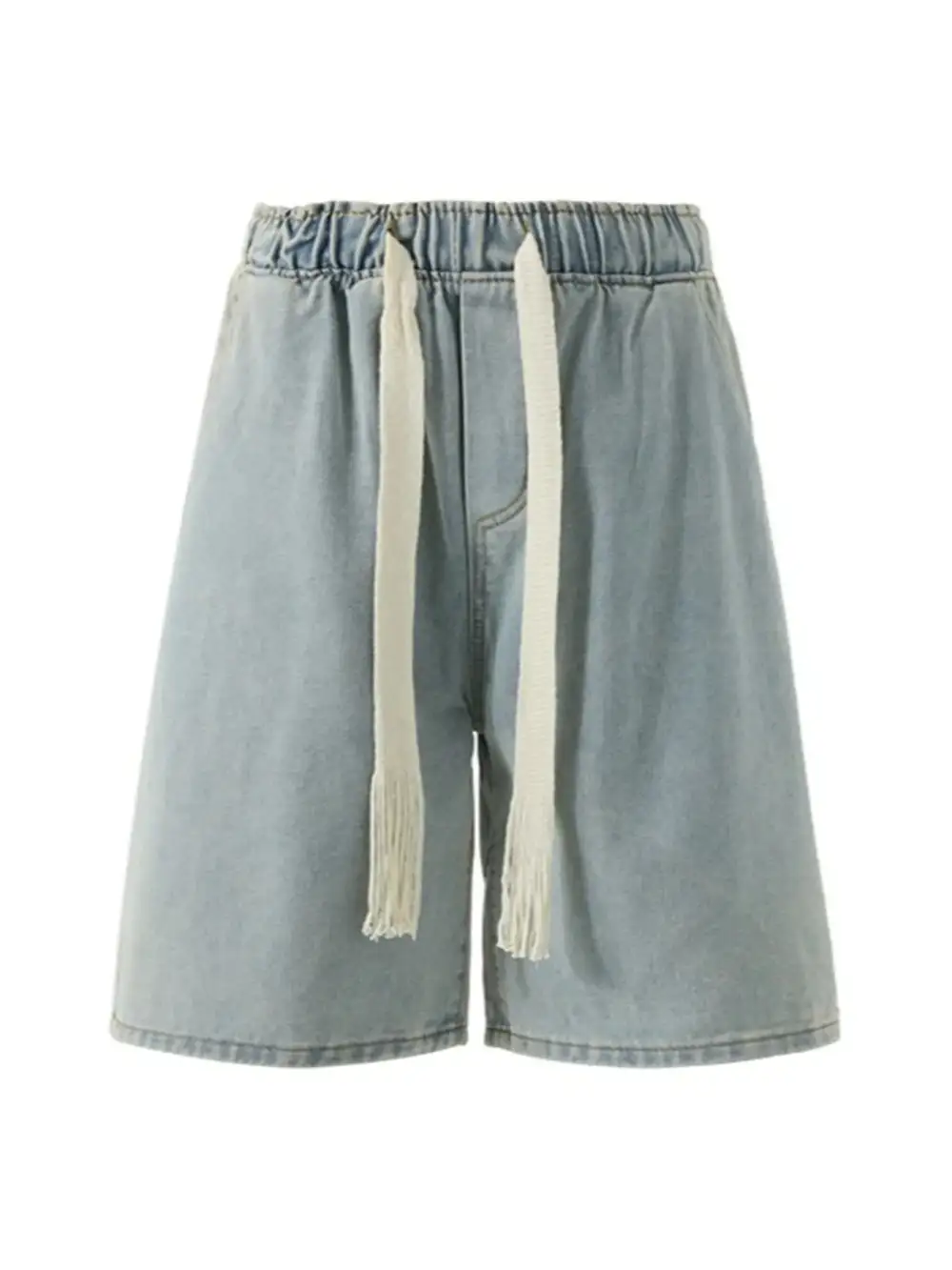 Drawstring Loose Fit Washed Denim Shorts