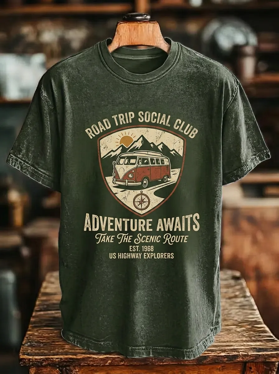 Unisex Road Trip Adventure Vintage Van Printed T-shirt