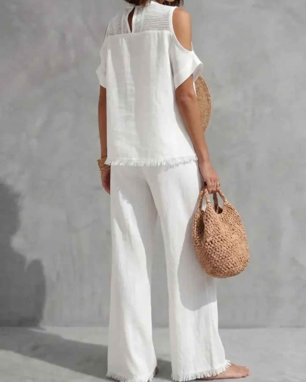 Off-Shoulder Short-Sleeve Pantsuit Set