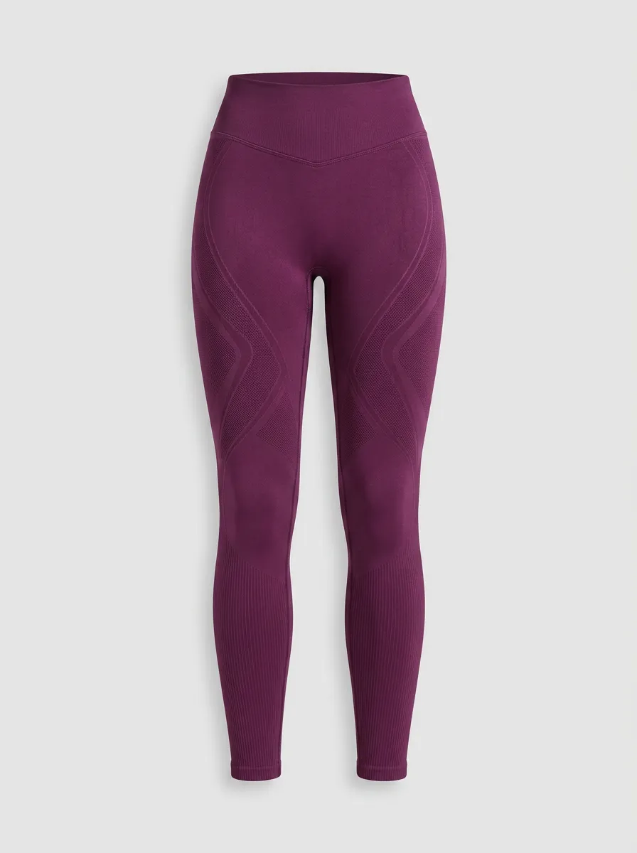 Women's Fitness Purple Seamless Textured High-Waist Leggings