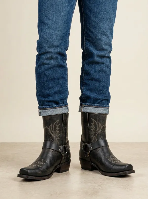 Men's Western Cowboy Embroidered Harness Printed Cowboy Boots