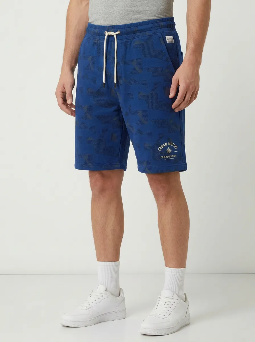 Men's Geometric Drawstring Elastic-Waist Relaxed-Fit Printed Sweat Shorts