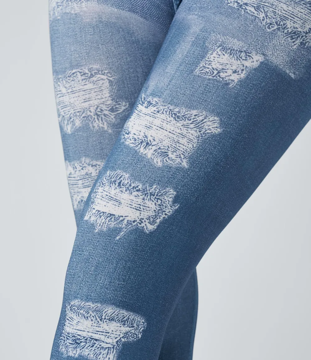 Seamless Flow High Waisted Denim Print Casual Leggings
