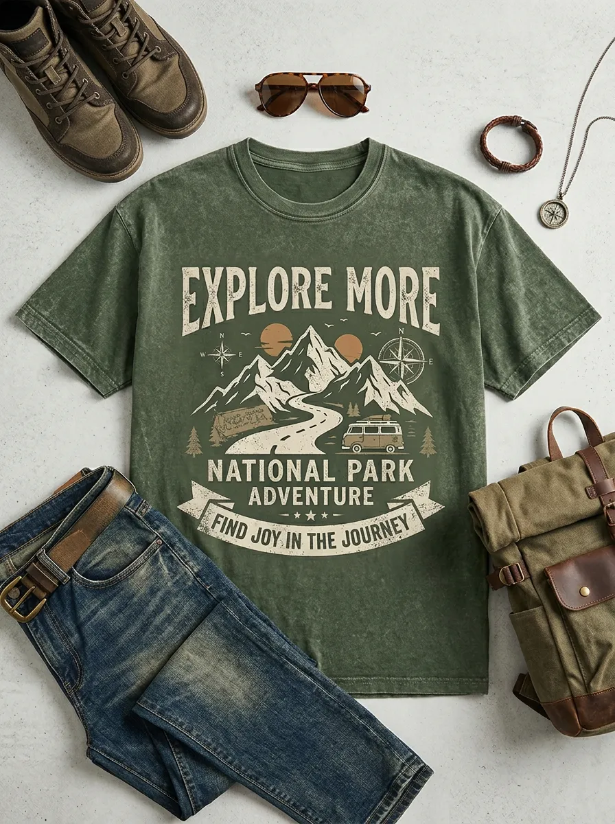 Unisex National Park Adventure Mountain Van Printed T-shirt
