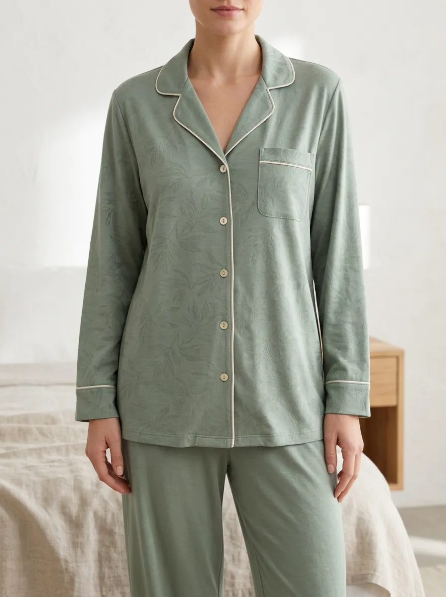 Printed Button Front Relaxed Pajama Top