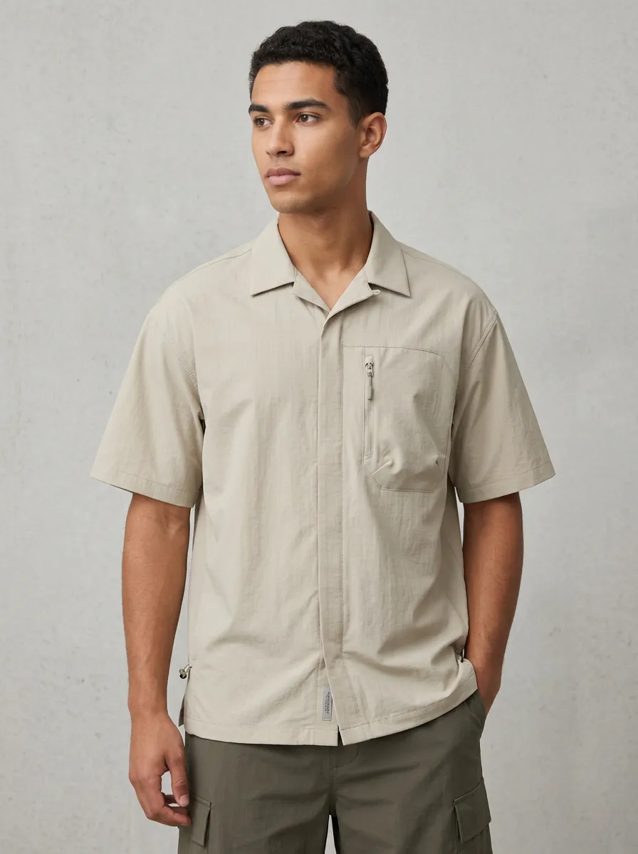 Men's Breathable Outdoor Utility Zipper Pocket Short Sleeve Shirt