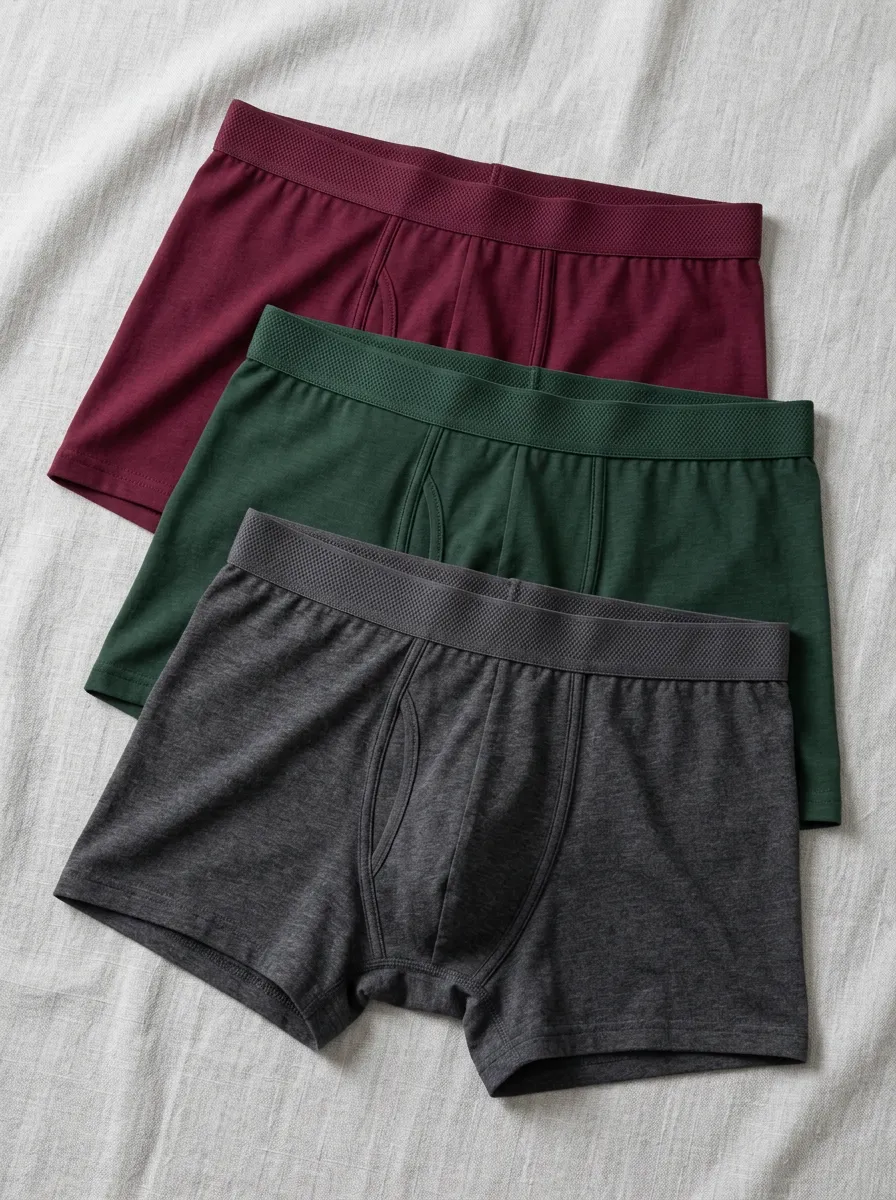 Men's Solid Color Burgundy Green Grey 3-Pack Boxer Briefs