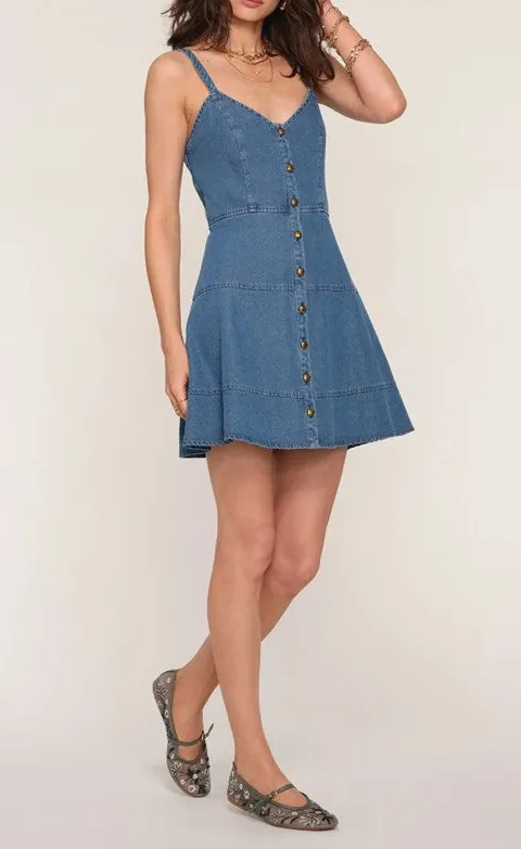 Women's Blue Denim Button Front Mini Dress