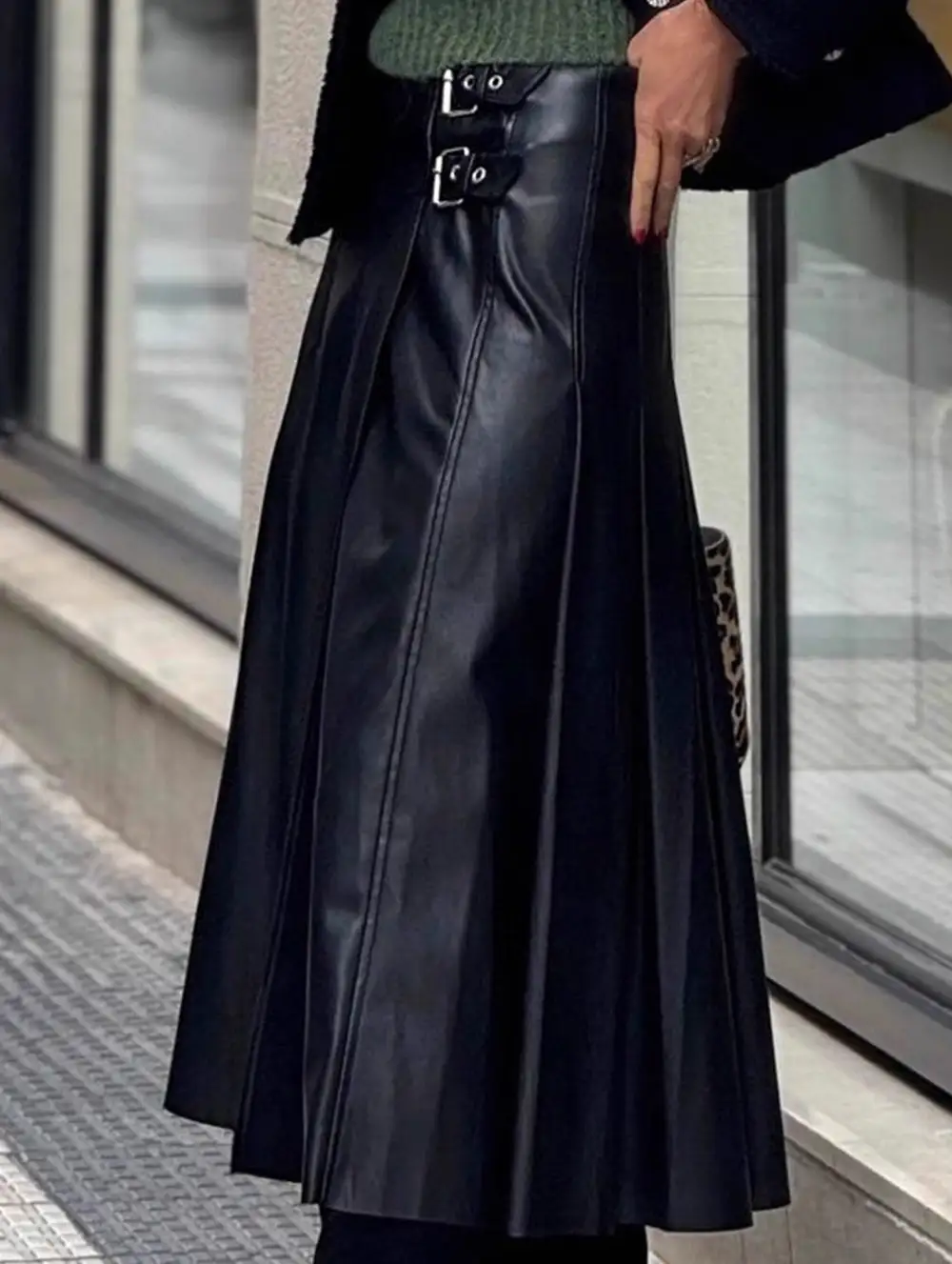 Faux Leather A Line Skirt