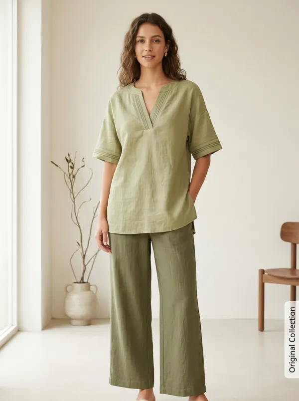 Polished Relaxed Women's V-Neck Casual Lounge Set