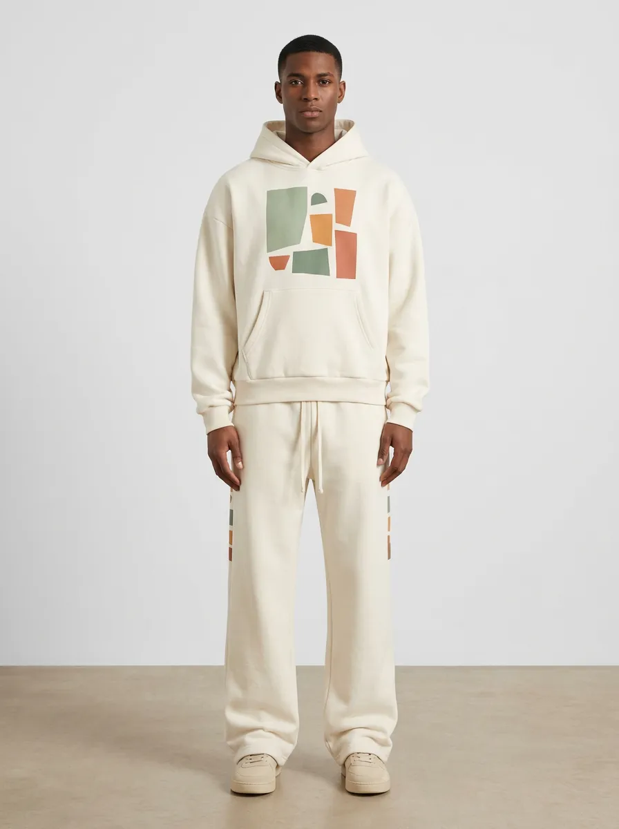 Men's Minimalist Abstract Geometric Printed Hoodie Sweatpants Set
