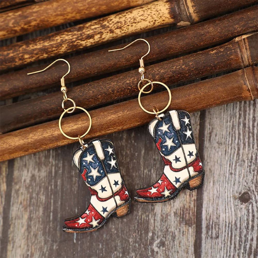 Wooden Boot Shape Drop Earrings
