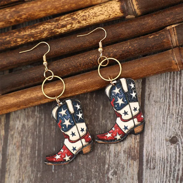 Wooden Boot Shape Drop Earrings